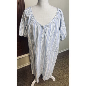 Free Assembly Blue White Vertical striped Dress sz L Cottagecore Lagenlook
